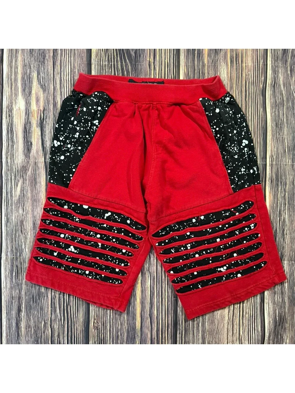 Switch Red Black Paint Splatter Distressed Sweat Shorts Streetwear Mens XL